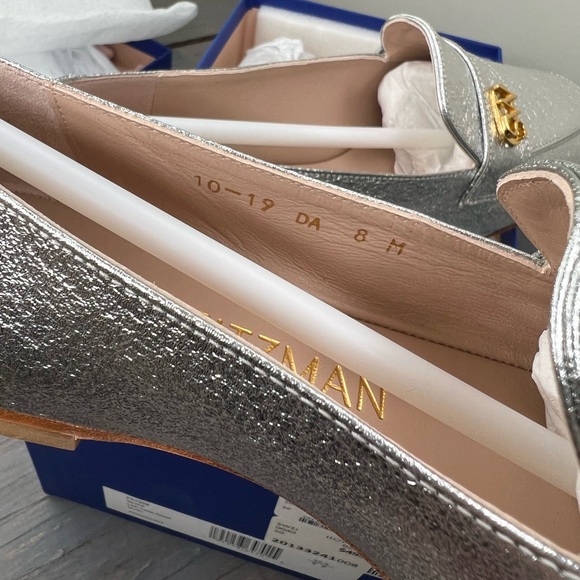 Brand New Stuart Weitzman Silver Loafers Size 8 - Picture 11 of 13